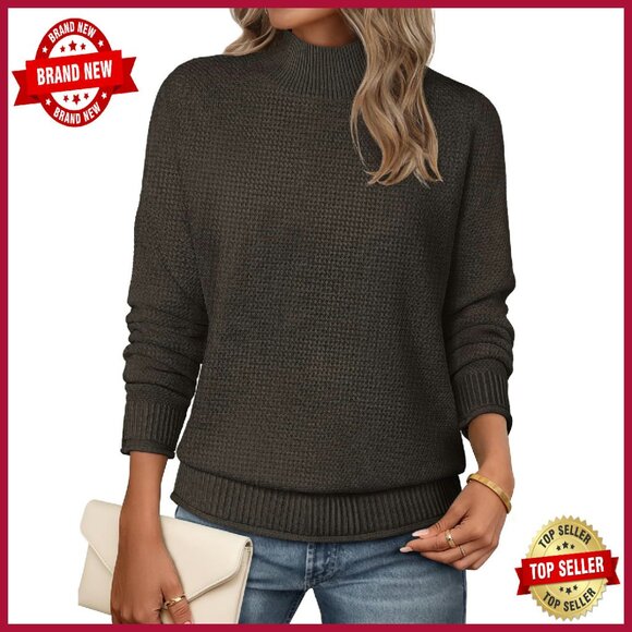 Cozy Knit Turtleneck Sweater Loose Fit Long Sleeve Pullover Winter Top